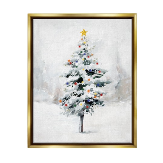 Stupell Industries Snowy Christmas Tree Landscape Framed Floater Canvas Wall Art